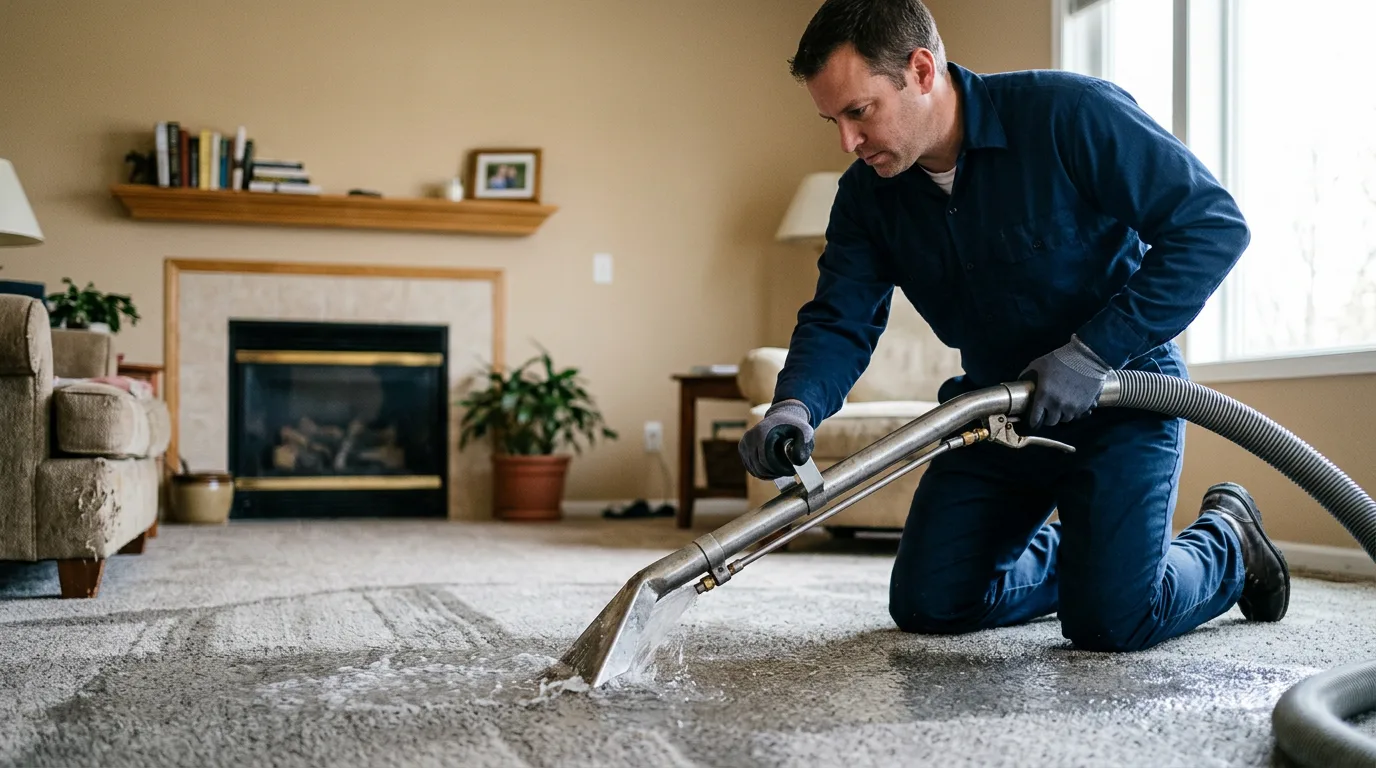 Water damage restoration technician working near Fieldon, IL